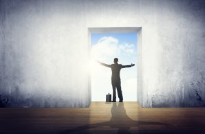 Awakening: Businessman Satisfaction Arms Outstretched Freedom Concept