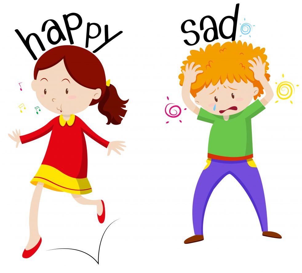 Happy girl and sad boy illustration